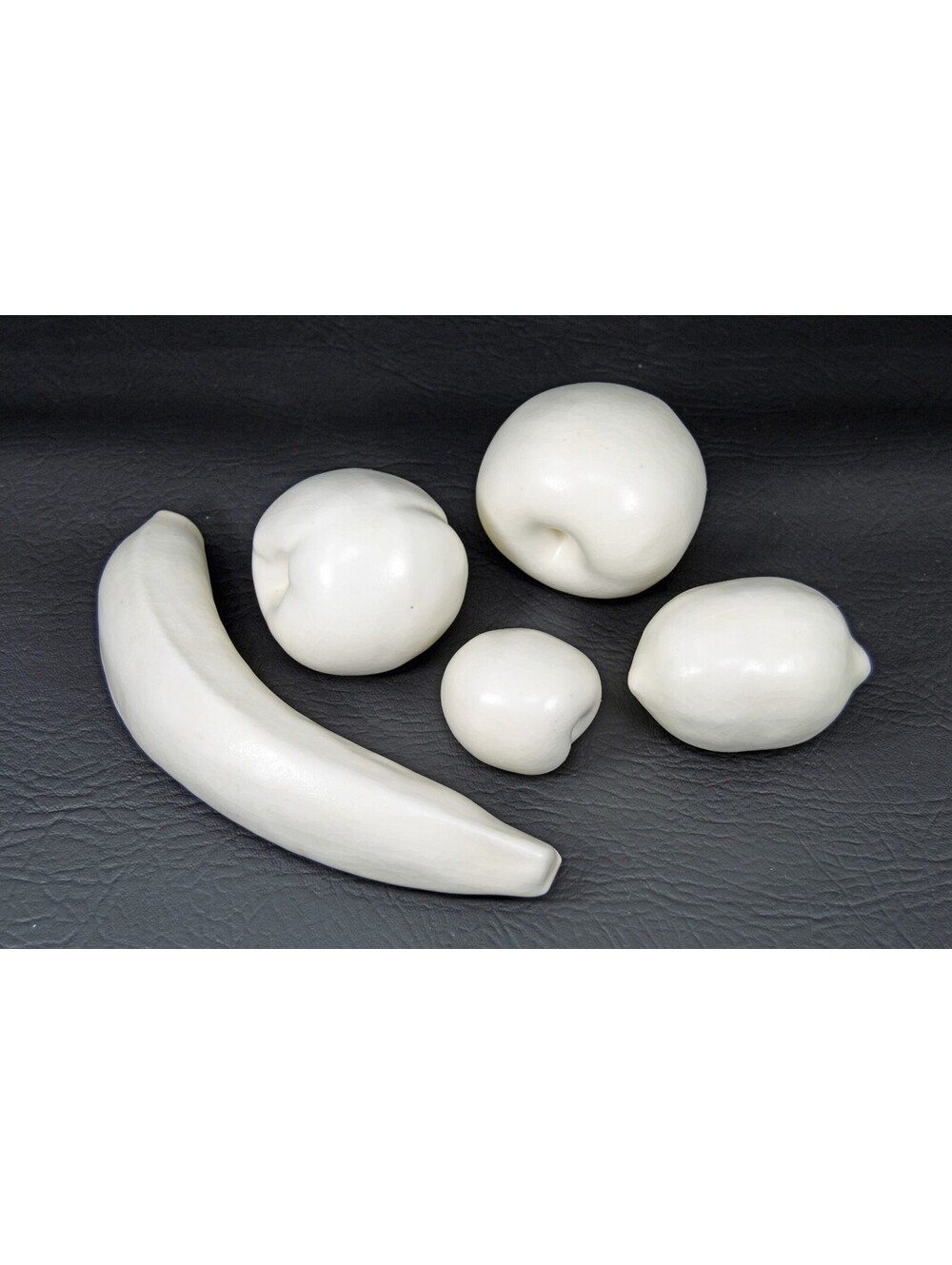 1960s VTG Ceramic Faux Fruit Banana Lemon Apple Plum Peach White Crackle Glaze